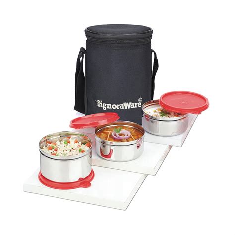 signoraware executive stainless steel lunch box set set of 3|signoraware lunch box lowest price.